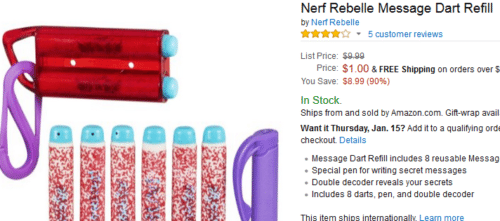 Nerf Rebelle Message Dart Refill ONLY $1!!! - HURRY, HURRY!! This price won't last long!