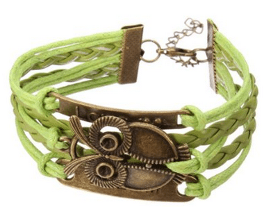 Owl Cuff Bracelet green, only two dollars shipped free, Fashion, tween or Teen gift idea, Easter gift idea