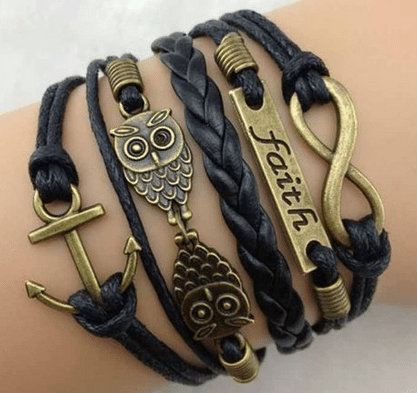 Owl leather Bracelet, only two dollars shipped free, Fashion, tween or Teen gift idea, Easter gift idea