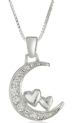 Sterling Silver Hearts - U 2 The Moon and Back - with Cubic Zirconia accents Pendant Necklace #Valentine'sDay #GiftForHer