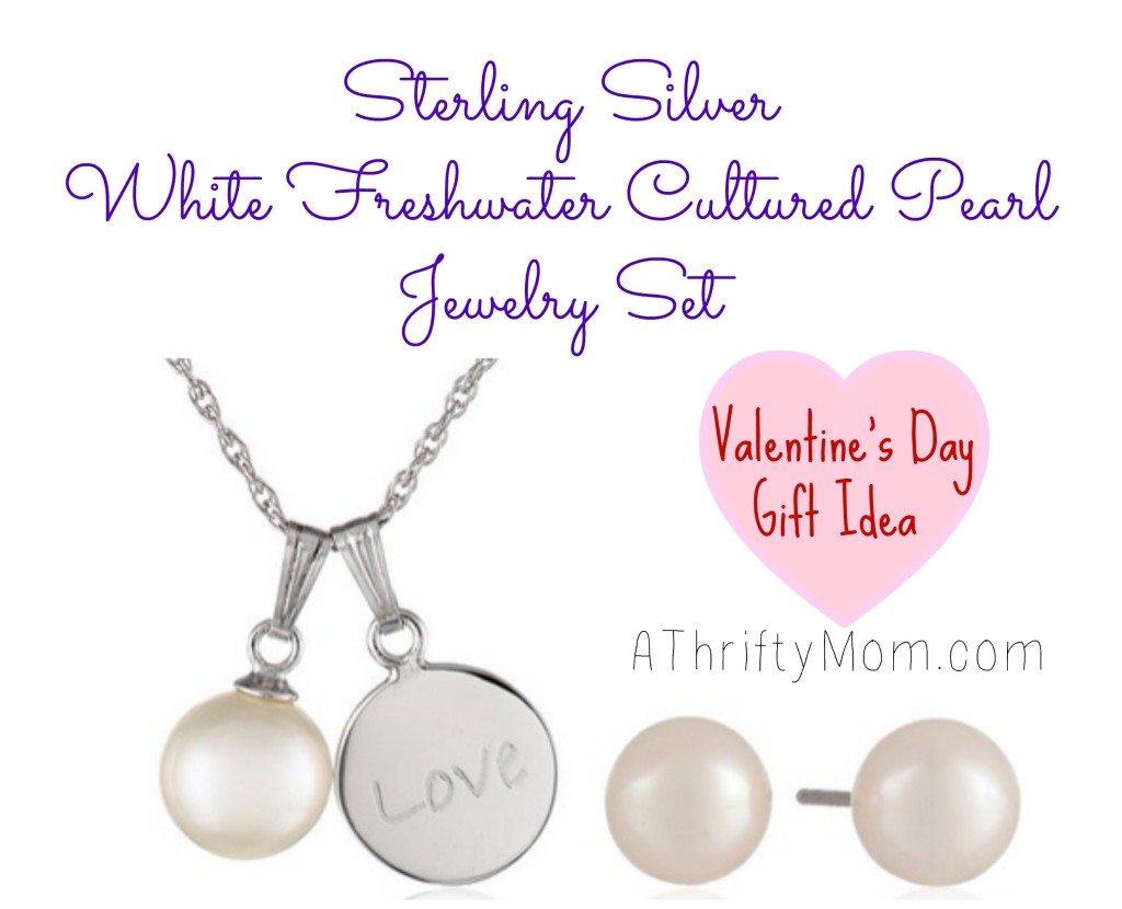 Sterling Silver White Freshwater Cultured Pearl and Medallion Necklace and Studs Jewelry Set On Sale $14.95 #Valentine'sDayGiftIdea