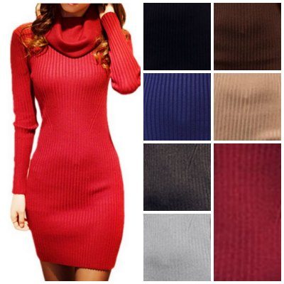 Stretchable Knitted Long Sleeve Sweater Dress