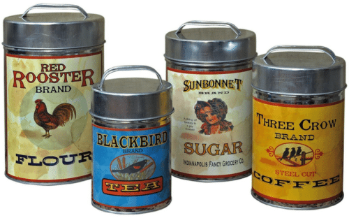 Vintage Canisters- Sugar, Flour, Coffee Tea #BudgetFriendlyDecor #KitchenAccessories #VintageInspired