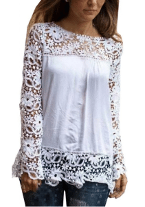 White Lace Sleeve Chiffon Patchwork Shirt Fashion Blouse