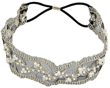 Womens Fashion Lace Pearl Beads Headband