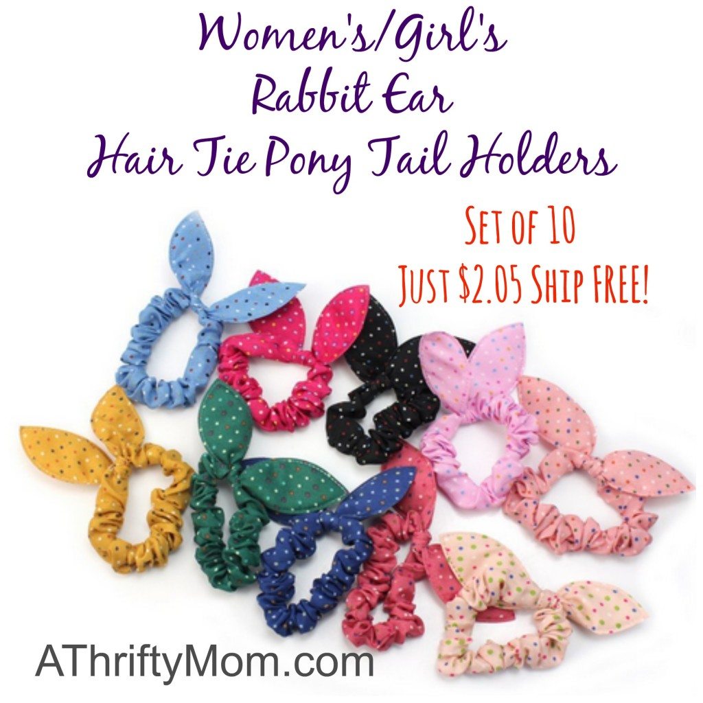Women's and Girl's Rabbit Ear Hair Tie Pony Tail Holders - Set of 10 Just $2.05 Shipped Free!