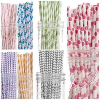 Paper Straws Chevron Polka dot stripe Straws Crafts party decoration