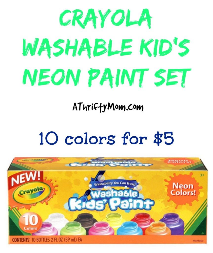 Crayola Washable Kids Paint, 10 Neon Paint Colors, 2 Oz Bottles, Gift