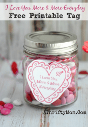 Free Valentines Printable, I Love You More and More everyday, Valentine Tag, Free Valentines, Mason Jar Craft, DIY Heart Craft