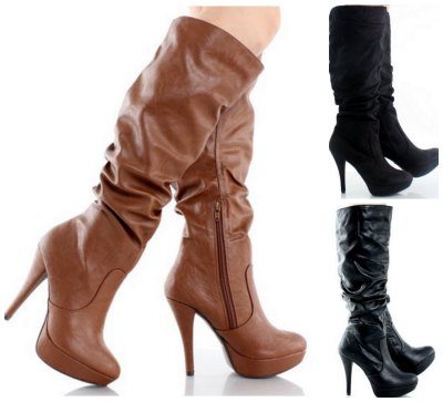 Leather Slouch Boot Heel Knee High Heel