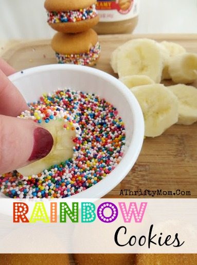 Rainbow St. Patricks Day Cookies Healthy snack with fresh bannas an nilla cookies, St Pattys day snack