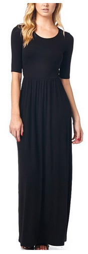 Women's Rayon Span Jersey Maxi Long Dress with Elastic Waistband and Sleeves - Solid Colors - Under $20 #ModestDresses