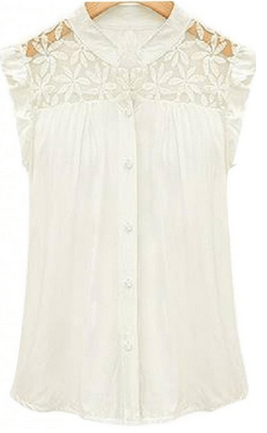 Womens Sleeveless Button Vintage Sheer Lace Top Chiffon Blouse - Only $8.99 Ships FREE! - So pretty and perfect for Spring!