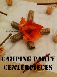 campfire centerpieces, camping party decorations, #campingparty, #blueandgoldbanquet, #thriftypartydecorations, #campfire, #centerpieces, #partydecorations, #thriftyparty