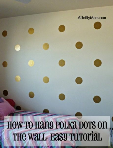 hanging polka dots on the wall, easy tutorial, #tutorial, #roommakeover, #polkadots, #dots, #gold, #wall, #bedroommakeover, #thriftyroommakeover