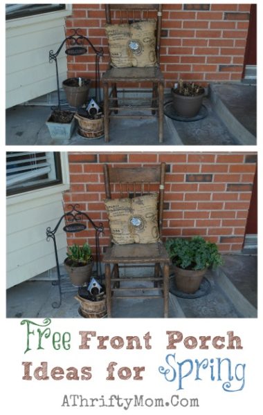 Front porch ideas for FREE,  DIY Front Porch Decor Ideas for Spring or summer add a little color to your home by adding what we have in the yard