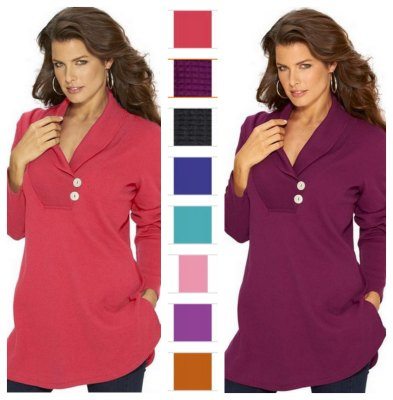 Plus Size Thermal Knit Tunic With Shawl Collar