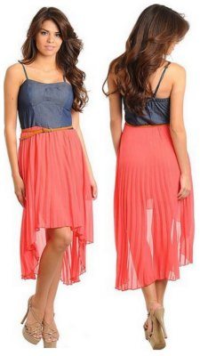 Coral and jean belted dress