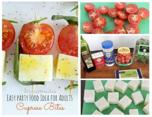 Easy Party Food Ideas for Adults Caprese Bites, Perfect for Holidays, Birthdays, Graduation, Summer. Make Ahead recipe, Healthy finger food, bbq