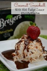 Make Ahead recipes, coconut snowball with hot fudge sauce, Dessert that LOOKS fancy but you can make it in about 15 seconds, Ice Cream Recipe, Breyers #MoreTreats #Ad