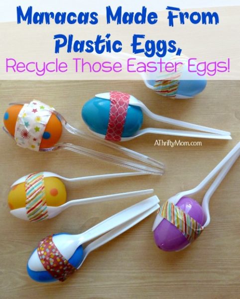 maracas made from plastic eggs, recycle those easter eggs!, #maracas, #diy, #crafts, #thriftycrafts, #kidscrafts, #washitape, #eggs, #easter, #plasticspoons, #thriftycrafting, #boredombuster