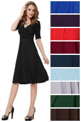 3/4 Sleeve Ruched Waist Classy V-Neck Casual Dress