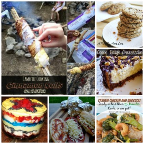 Campfire cooking, cookie dough cheesecake, cashew chicken and broccoli, july 4th treats