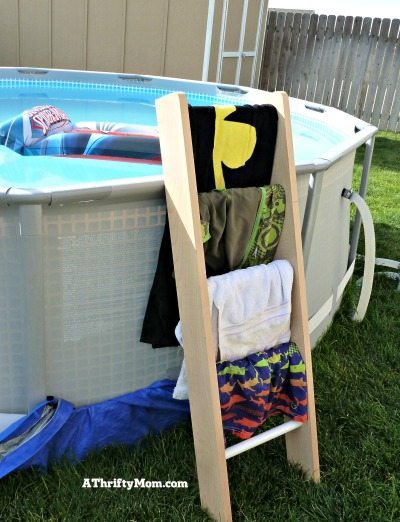 backyard towel rack, use an old ladder! Life hacks, backyard, organization
