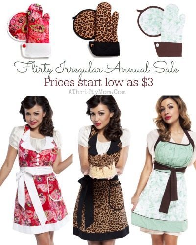 flirty apron sale, crazy good sale starting low as $3 each this makes a great gift, stime to stock up