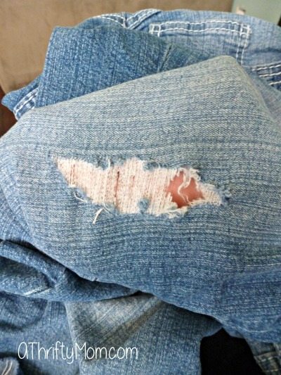 how to add lace to holes in jeans, patching jeans, tutorial, fixing clothing, lace, holes in jeans, thrifty tips and tricks