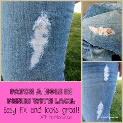how to add lace to holes in jeans, patching jeans, tutorial, lace, fixing clothing, holes in jeans, thrifty tips and tricks,collage