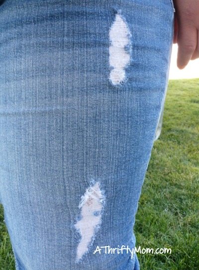 how to add lace to holes in jeans, patching jeans, tutorial, lace, fixing clothing, thrifty tips and tricks, style, holes in jeans,