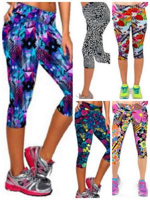Bright printed yoga sport running workout stretch pants