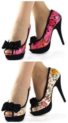 cute flower pattern polkadot bow heels