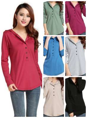 long sleeve hoodie button down top