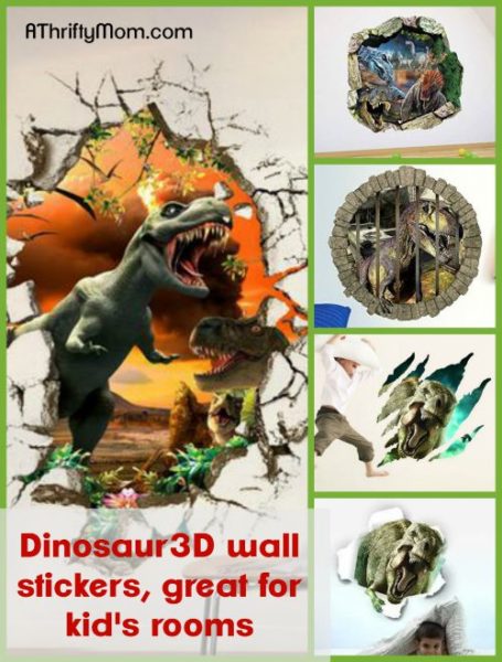 Removable 3D dinosaur wall stickers, great thrifty kid’s room idea