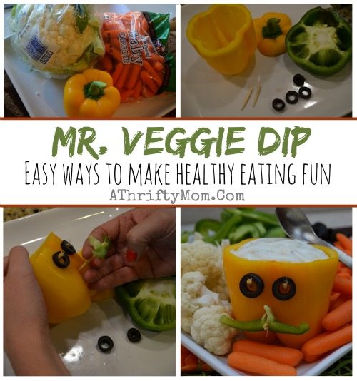 Healthy Eating made FUN for kids with Mr. Veggie Dip, creative vegetable patter ideas for parties or Halloween, Easy finger food for kids and adults