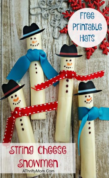 Free printable snowman hat,Healthy treats for schoo Christmas parties, easy christmas snacks Cheesestick Snowman Hat Printable, STRING CHEESE SNOWMEN