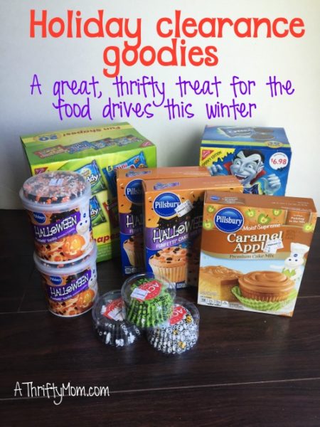 Holiday clearance goodies make a great donation for the food drive this Christmas