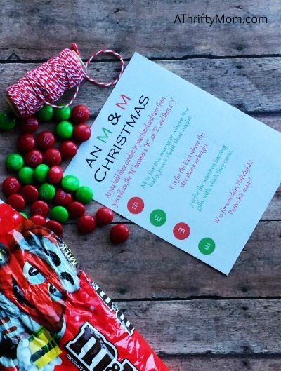 M&M printable Christmas tag, gift idea, thrifty gift, visiting teaching gift, teacher gift