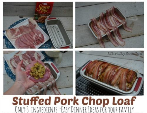Stuffed Pork Chop Loaf, easy dinner ideas for your family, pork recipes for dinner, Bacon stuffing and pork chops