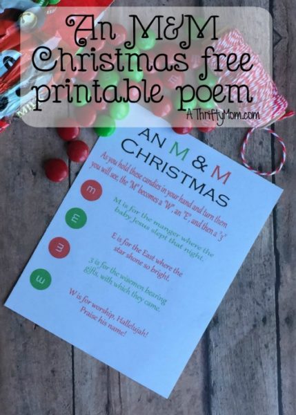 an m&m Christmas free printable poem