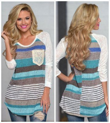 stripe midsleeve to lace sleeves