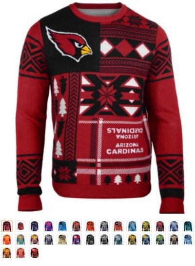 ugly Christmas sweater NFL sports teams, Patches football ugly sweater gag gift