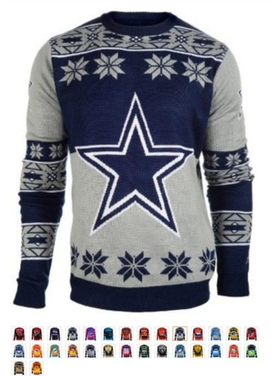 ugly Christmas sweater NFL sports teams, football ugly sweater gag gift