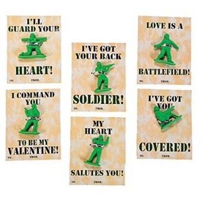 Valentines for boys, soldiers, erasers, Valentines day