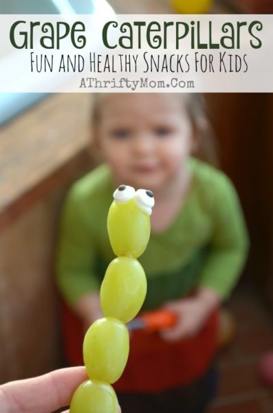 Fun and Healthy Snacks for kids, Funny lunch ideas, April Fools ideas for kids, Preschool party food, Grape caterpillars