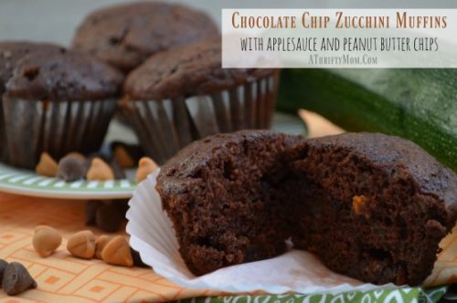 Chocolate chip zucchini muffins with applesauce and peanut butter chips, Zucchini recipes, what to make with fresh zucchini