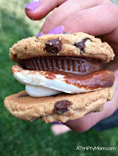 cookie smores, smores, cookies, peanut butter cups, smores, summer fun, food