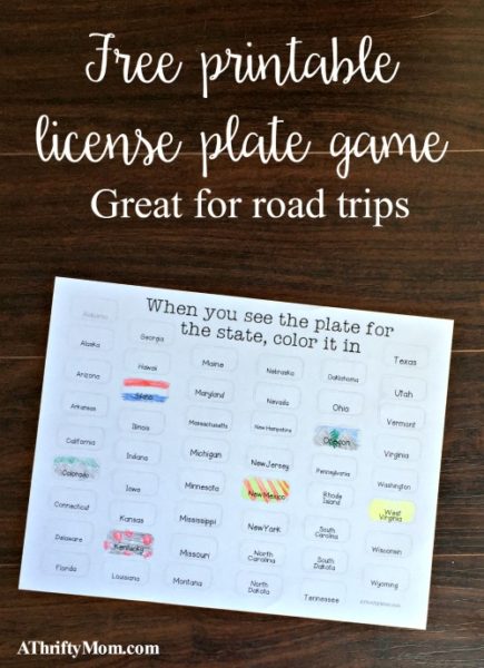 Free printable road trip game ~ color the license plate